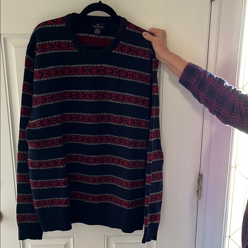 Men's Navy and Red Patterned Sweater - Brooks Brothers XXL